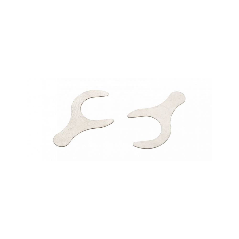 Jagwire silver 6-bolt rotor shims for precise disc brake alignment, shown in a pack of 20, for bicycle disc brake components.