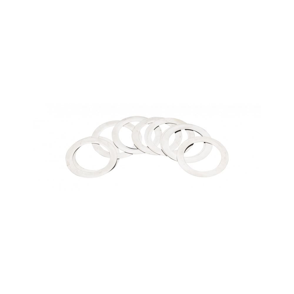 Jagwire Centerlock rotor shims in silver, 0.2mm thickness, for brake rotor alignment, shown in a 10-pack.