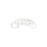 Jagwire Centerlock rotor shims in silver, 0.2mm thickness, for brake rotor alignment, shown in a 10-pack.