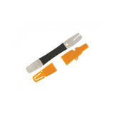 Jagwire yellow disc brake multi-tool with pad spacer, bleed block, and rotor truing fork for bike workshop maintenance.
