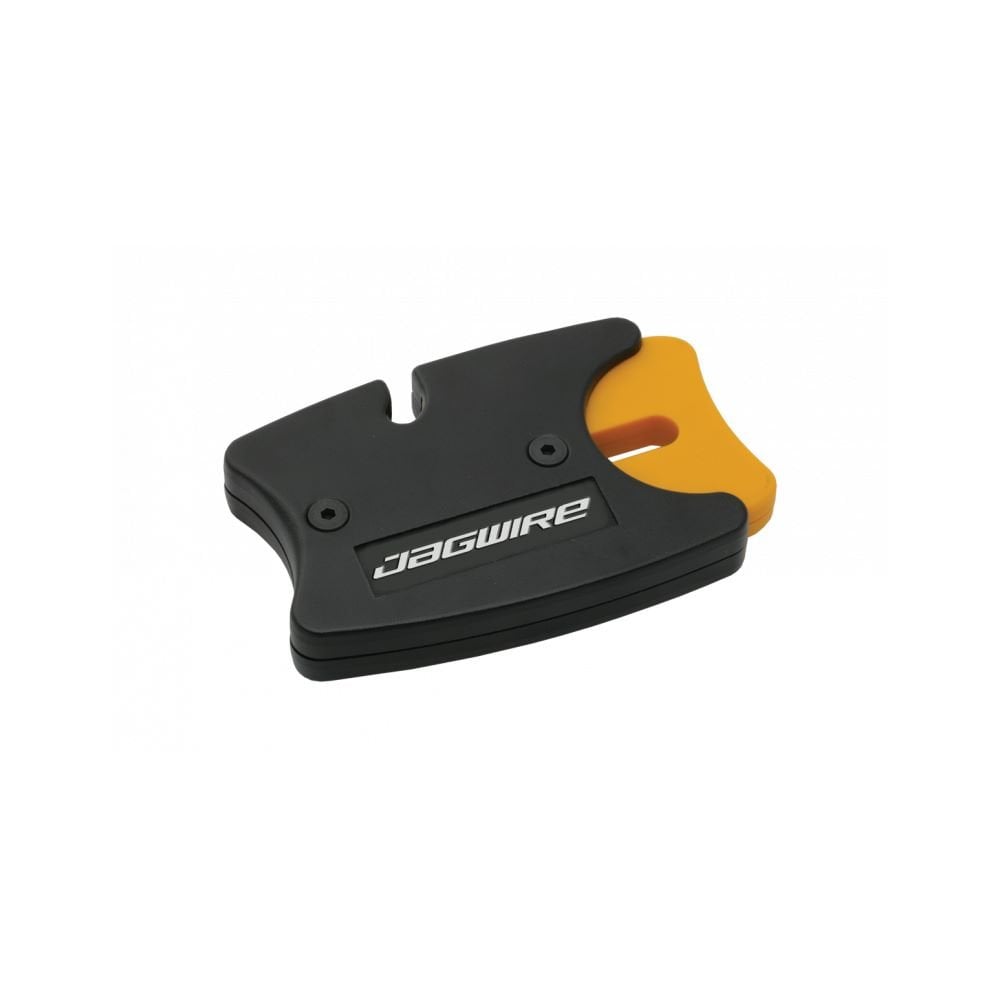 Jagwire Pro hydraulic hose cutter with black aluminum body and replaceable blades, designed for workshop use.