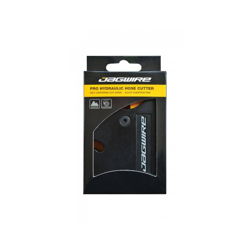 Jagwire Pro hydraulic hose cutter with black aluminum body and replaceable blades, designed for workshop use.
