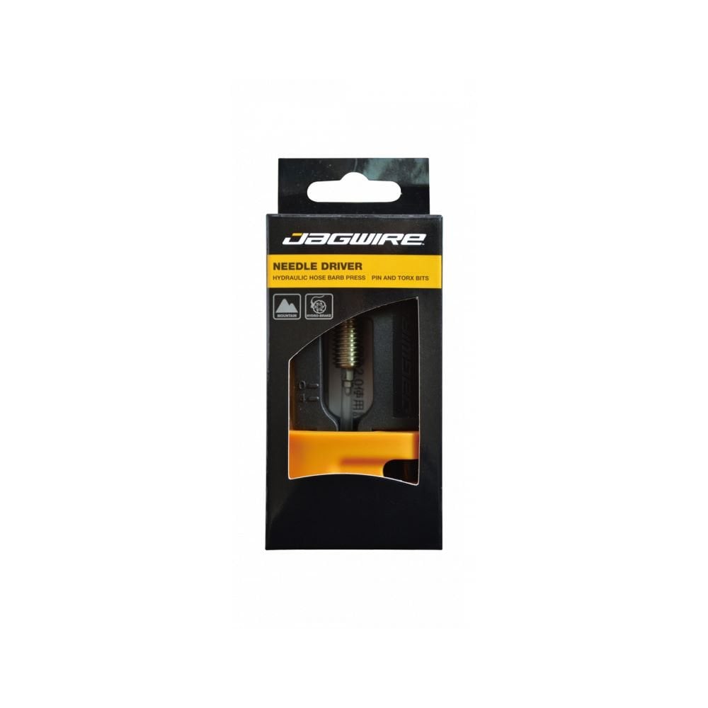 Jagwire Sport Needle Driver Tool for hydraulic hose fittings with adjustable clamp, used for workshop hydraulic fitting installation.