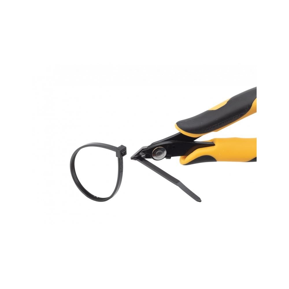 Jagwire Sport Zip Tie Cutter in yellow with holding feature for clean, precise cuts, ideal for workshop use