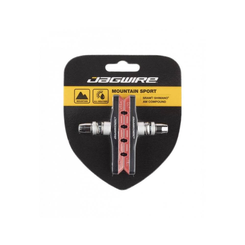 Jagwire Mountain Sport brake pads for SRAM and Shimano MTB bikes, designed for wet weather performance and reliable stopping.