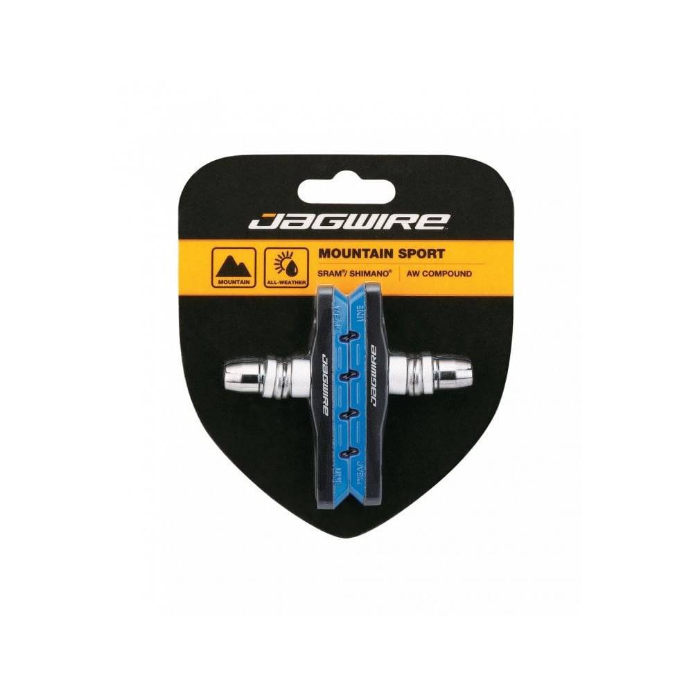 Jagwire Mountain Sport brake pads for SRAM and Shimano mountain bikes, designed for wet weather braking performance.