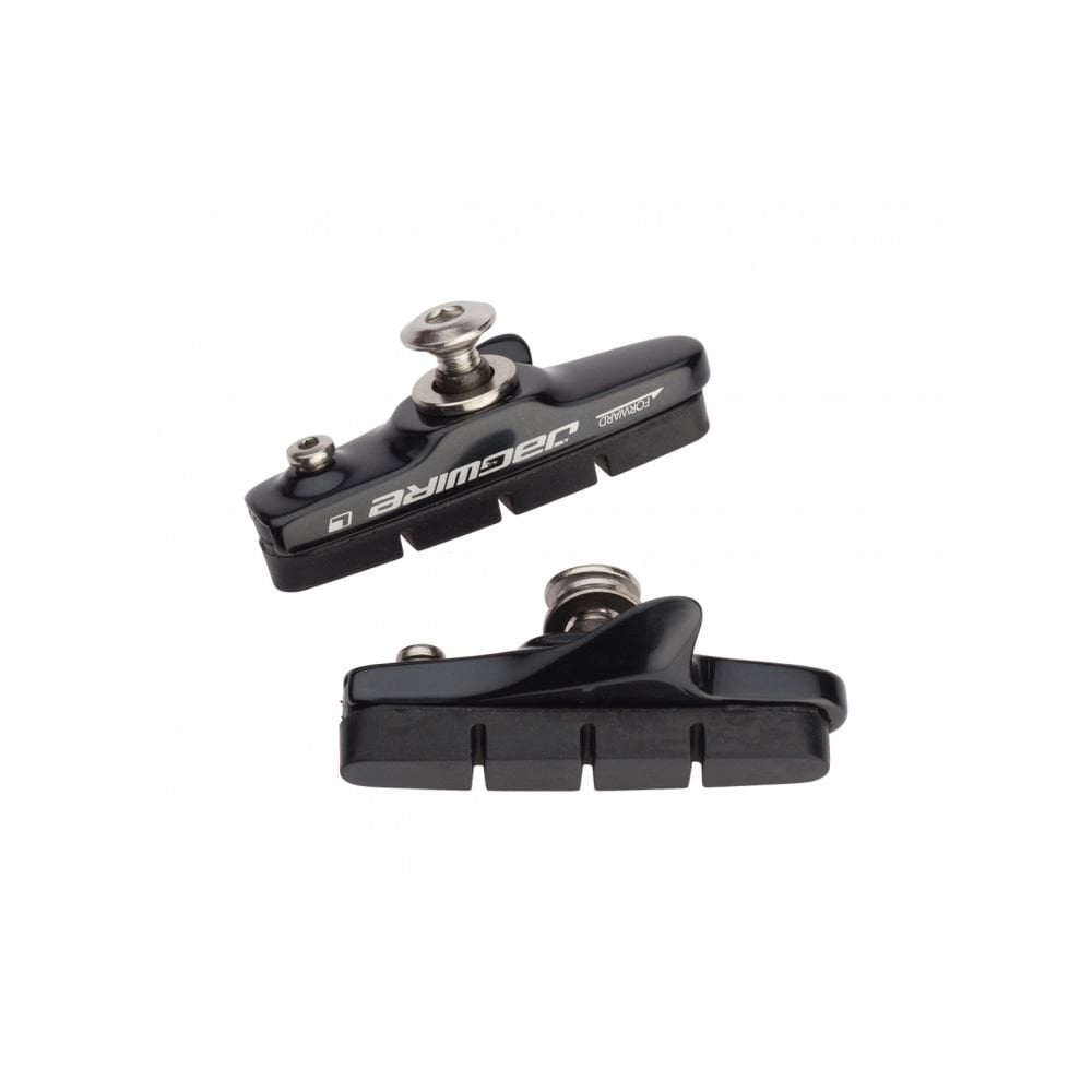 Jagwire Road Sport S brake pads for SRAM, Shimano, and Campagnolo caliper brakes, close-up of black brake pad components