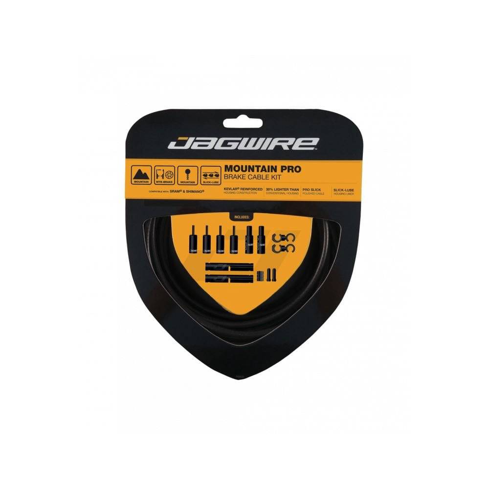 Jagwire Mountain Pro brake kit with cables and housing for mechanical disc bikes, featuring durable components and precise control.
