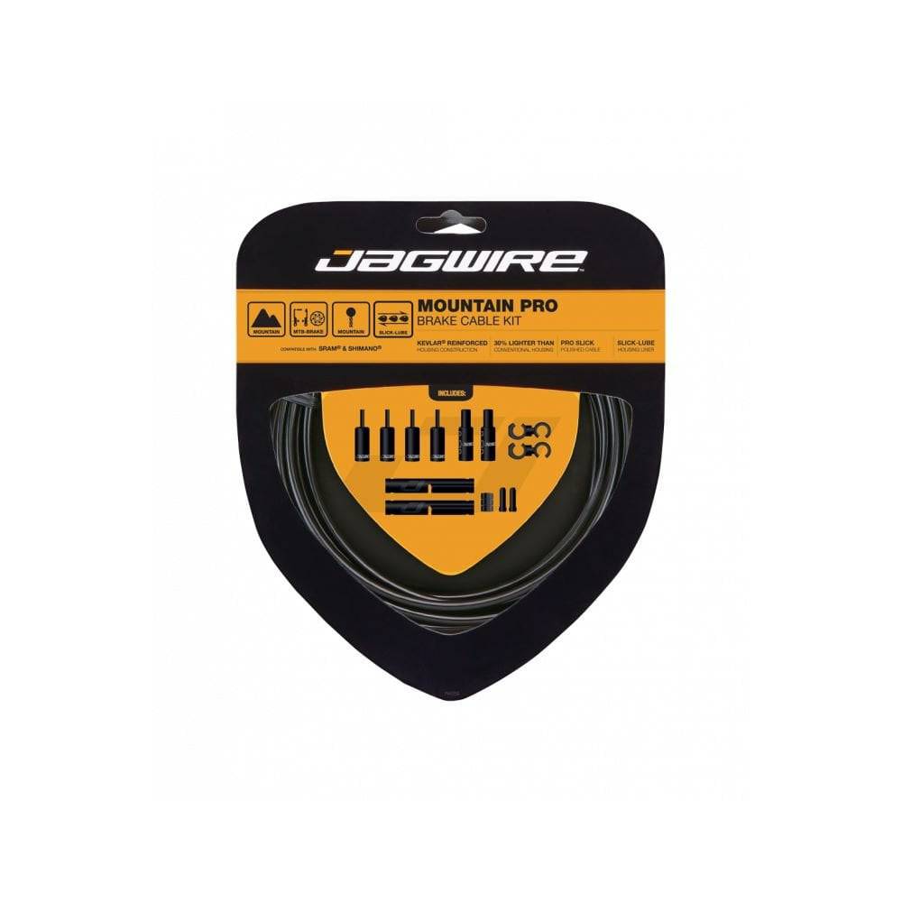 Jagwire Mountain Pro Brake Kit with cables and housing for mechanical disc bikes, showcasing high-quality components and installation
