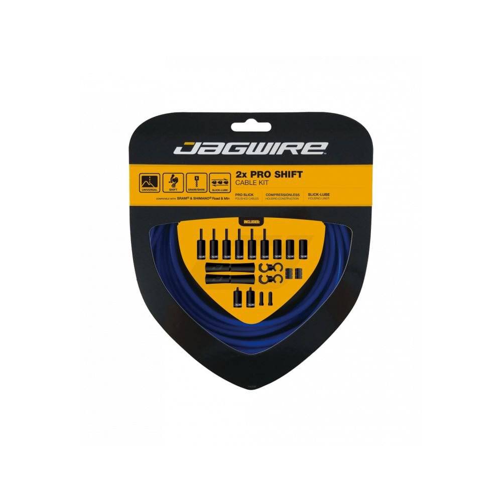 Jagwire Pro Shift Kit 2X cables for road and mountain bike derailleurs, designed for smooth, reliable shifting performance.