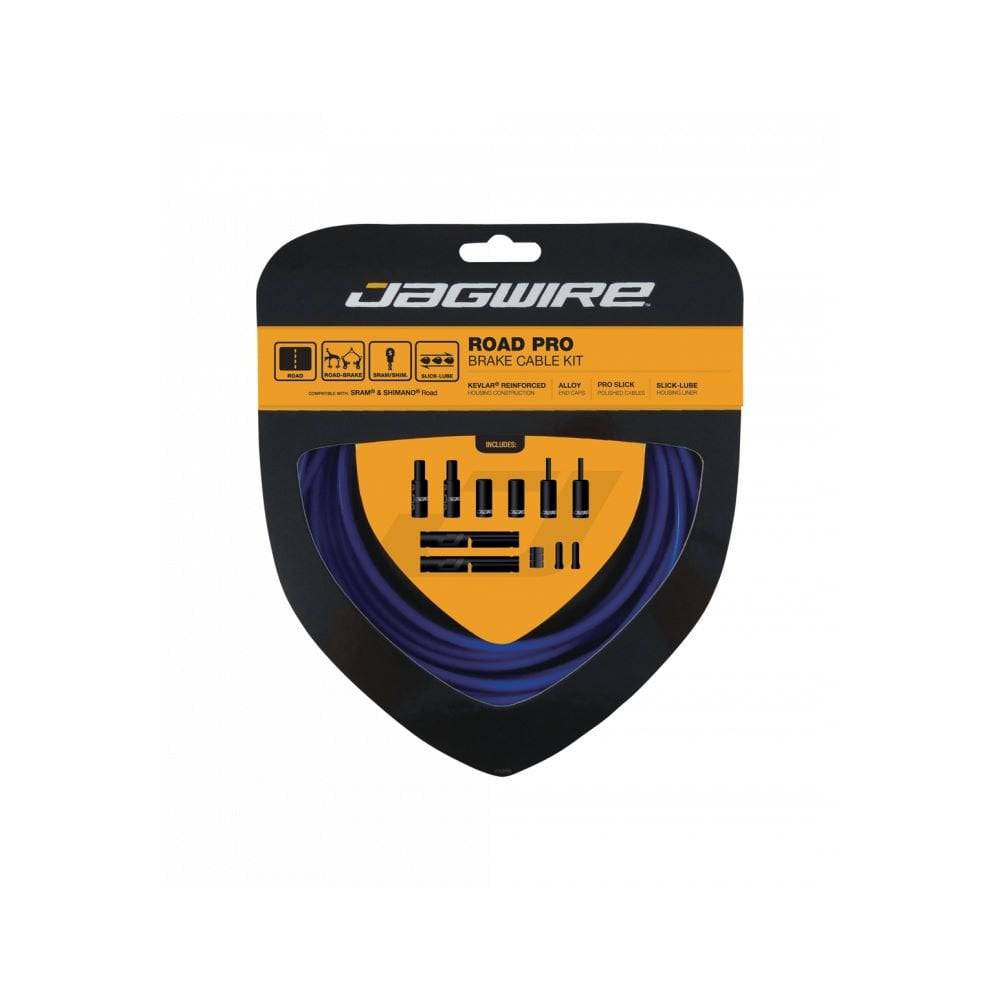 Jagwire Road Pro brake cable kit with Kevlar housing for mechanical road bike brakes, showing cables and housing components.