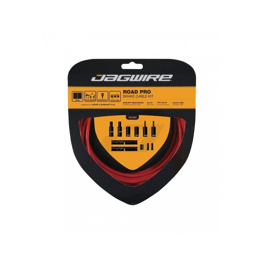 Jagwire Road Pro brake kit with Kevlar housing for mechanical bike brakes, including cables and components.