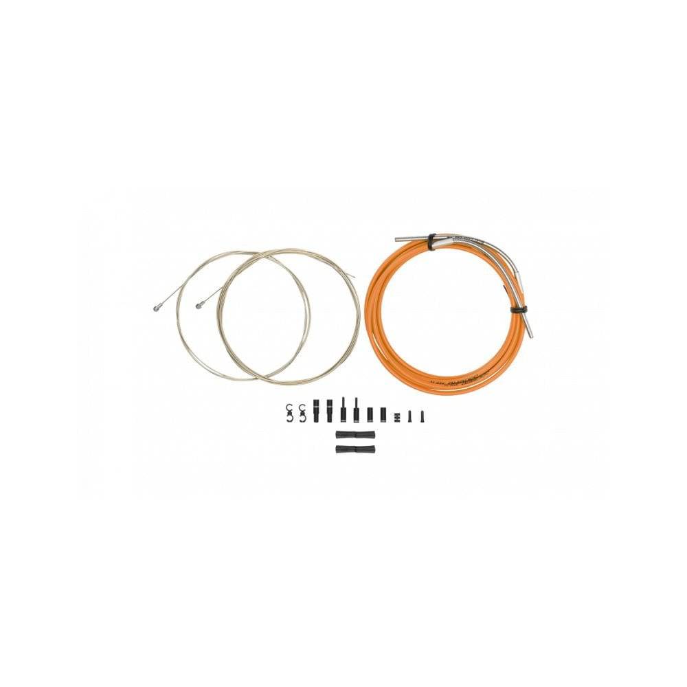 Jagwire Road Pro brake kit with Kevlar housing and cables for mechanical bike brakes, showing components and cable connections.