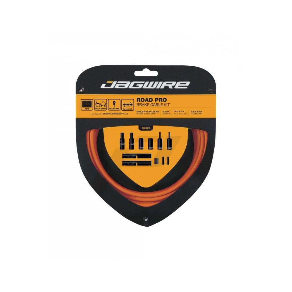 Jagwire Road Pro Brake Kit with Kevlar housing for mechanical bike brakes, featuring cables and components for smooth stopping.