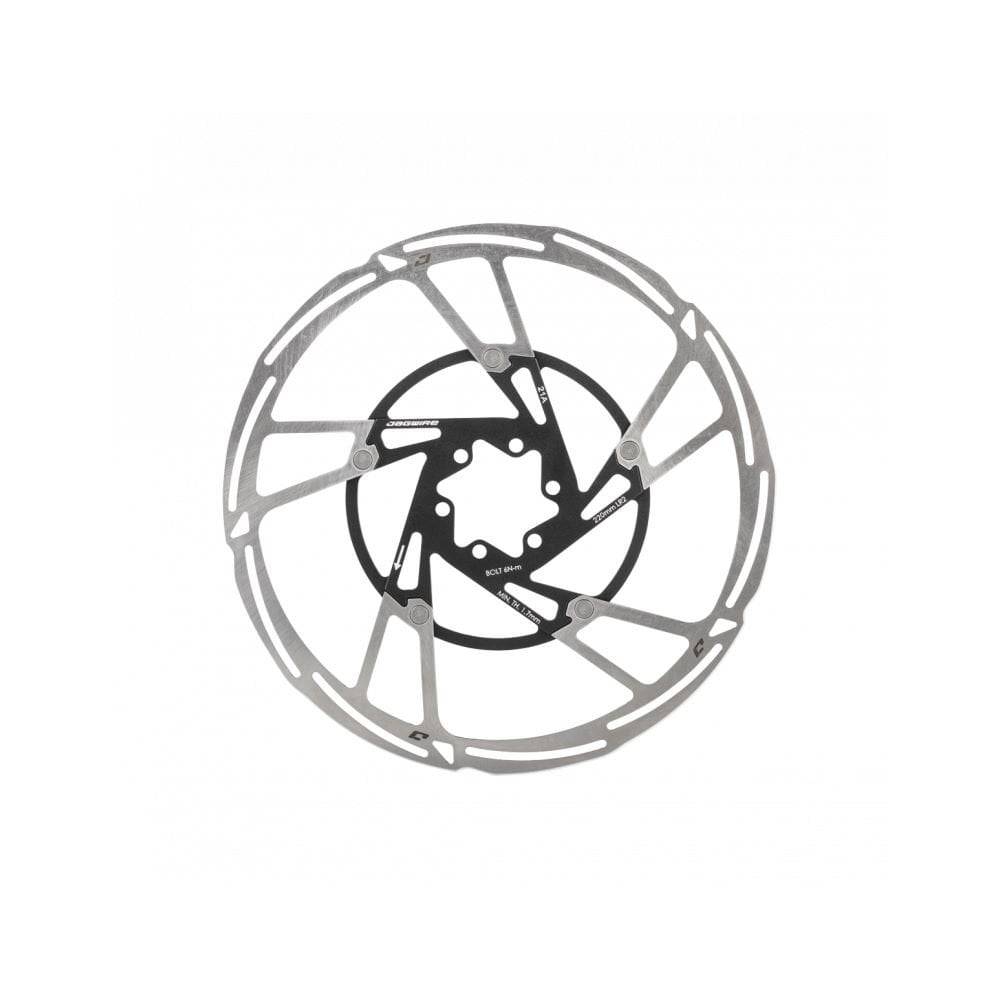 Jagwire Pro LR2 Centerlock disc brake rotors, 2-piece durable design for bike components, shown in close-up view.