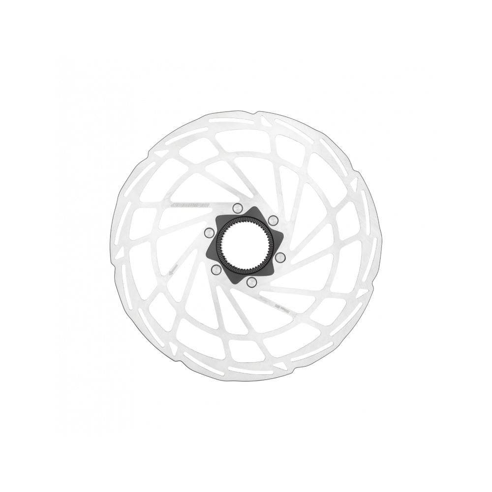 Jagwire Sport SR1 centerlock disc brake rotor showing smooth metallic surface and vented design for reliable, quiet braking performance.