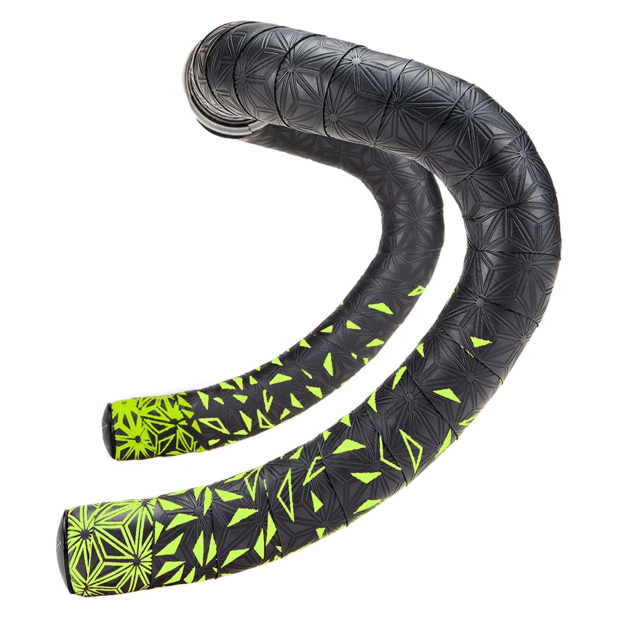 Supacaz Sticky Kush Star Fade bike handlebar tape with high grip, shock absorption, and vibrant star fade design for cycling components.