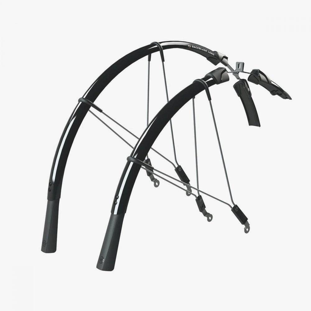 Black SKS Raceblade Long Mudguard set for road bikes up to 25mm, clip-on design for effective mud protection.