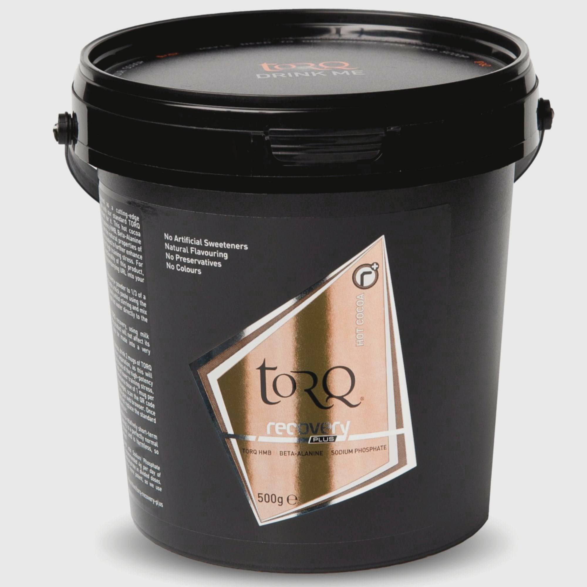 TORQ Recovery Plus Hot Cocoa drink accessory for muscle repair and performance support, featuring a hot cocoa beverage with supplement packaging.