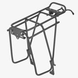 Tortec Transalp rear disc rack for 26-inch and 700C bikes, black alloy touring rack attached to a bicycle.