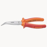 UNIOR 170mm red bent long nose pliers with side cutter and pipe grip for workshop use, showing the pliers open and ready for work.