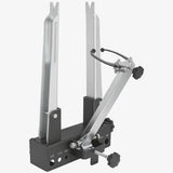 UNIOR Pro Truing Stand for bicycle wheels, 16-29 inch, with radial and axial control, used in bike workshop settings.