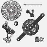 SRAM XX T-Type Eagle E-MTB Bosch Transmission AXS groupset with 10-52T cassette, battery, and charger for electric mountain bikes