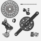 SRAM XX T-Type Eagle E-MTB Brose Transmission AXS groupset with battery and charger, featuring 10-52T gear range for mountain biking.