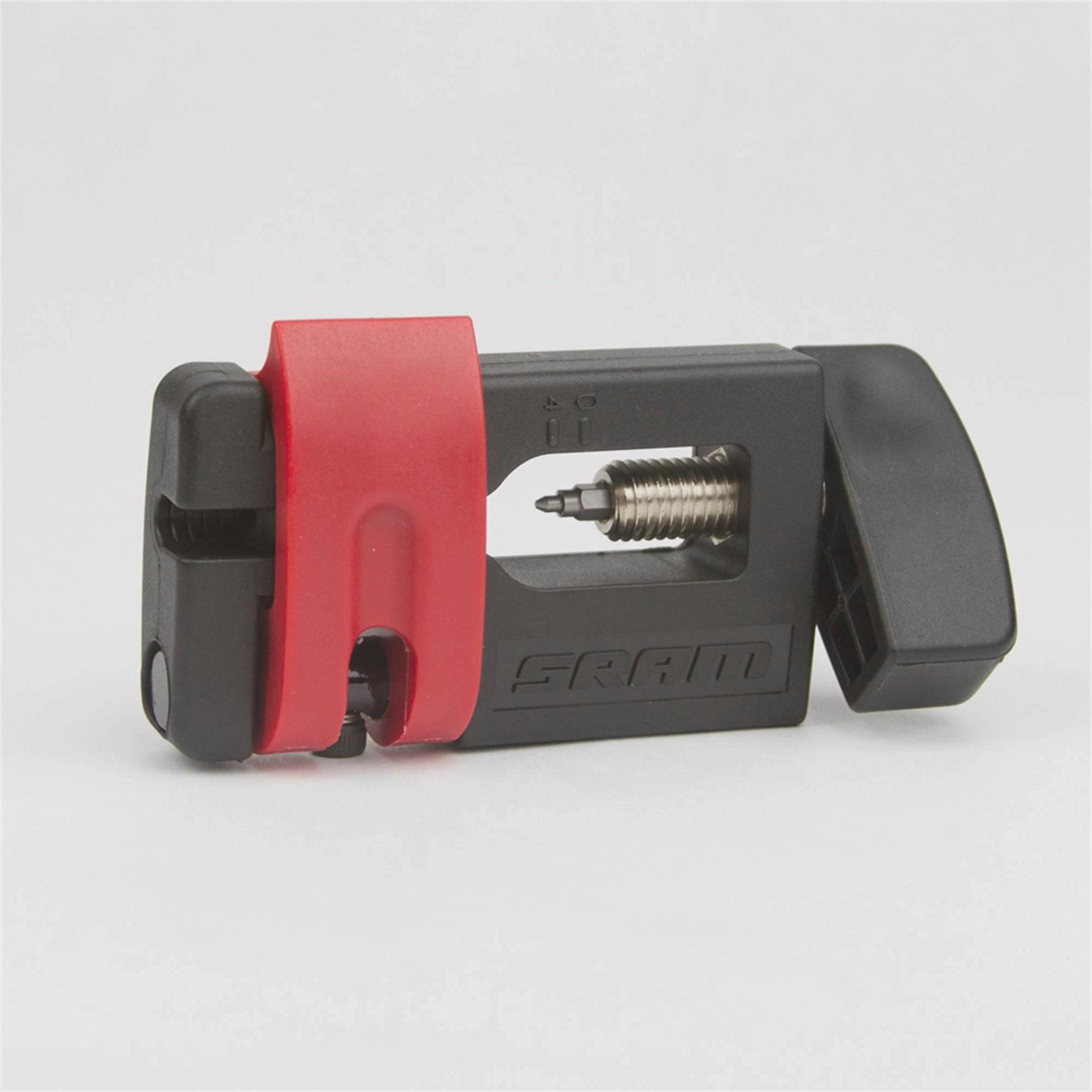 Sram hydraulic hose barb driver tool for threaded and barbed hoses, handheld workshop tool for bike maintenance and repairs.