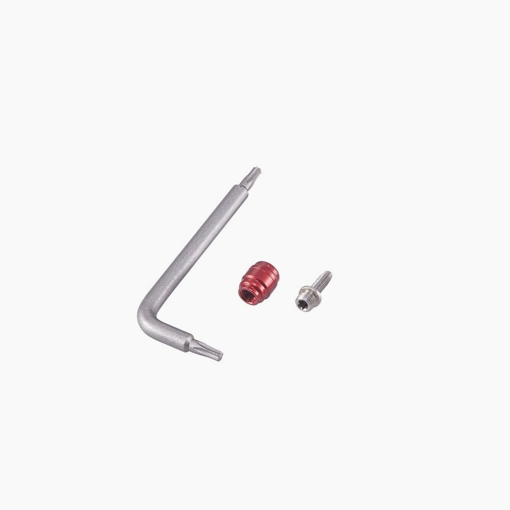 Sram hydraulic disc brake hose fitting kit with 50 threaded barbs and T8 Torx tool for bicycle brake maintenance.