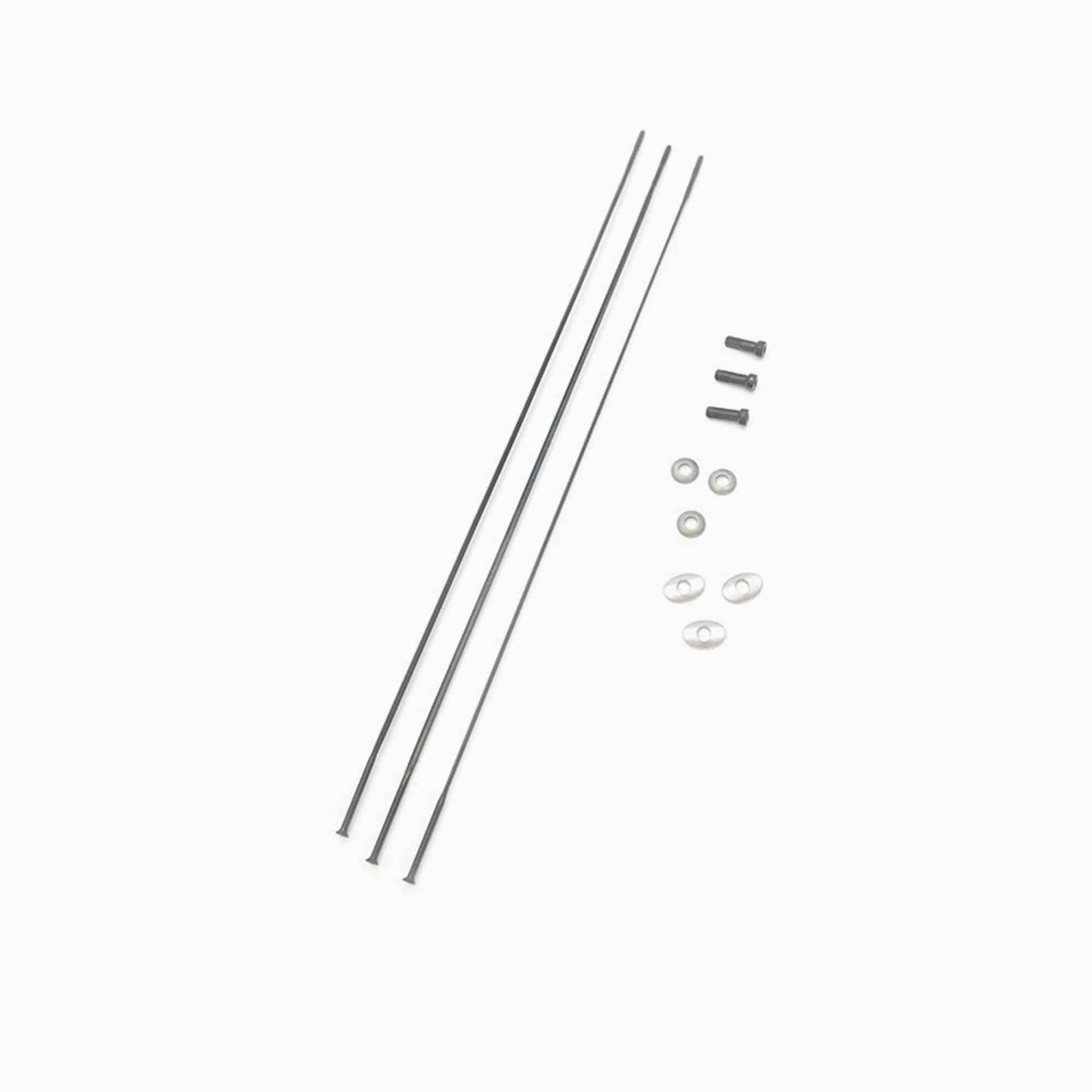 Set of three Zipp CX Ray straight-pull spokes with black oxide finish, 184mm length, featuring secure lock nipples and washers.