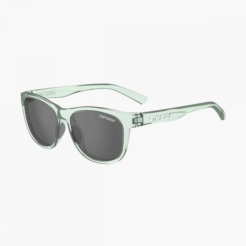 Tifosi Swank single lens sunglasses with UV protection, sporty eyewear for active wear, featuring sleek black frame and tinted lens.