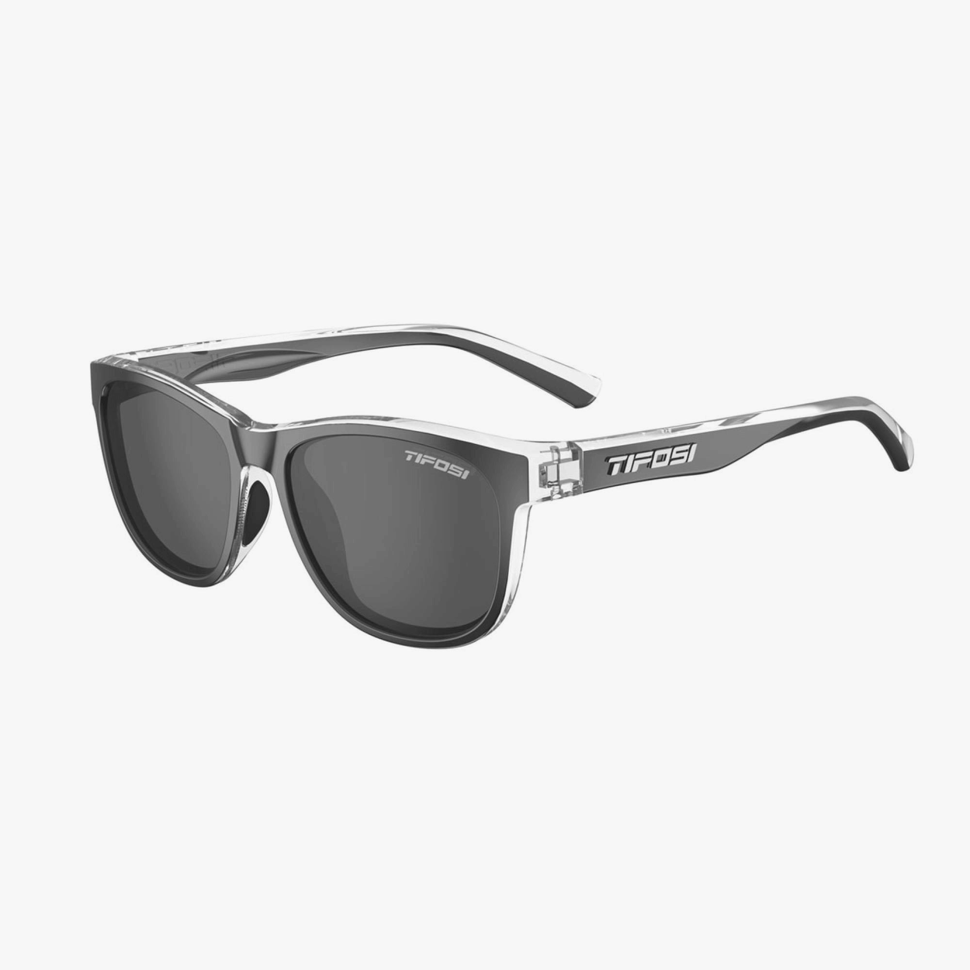 Tifosi Swank single lens sunglasses with UV protection, designed for active wear, featuring sleek black frames and sporty style.