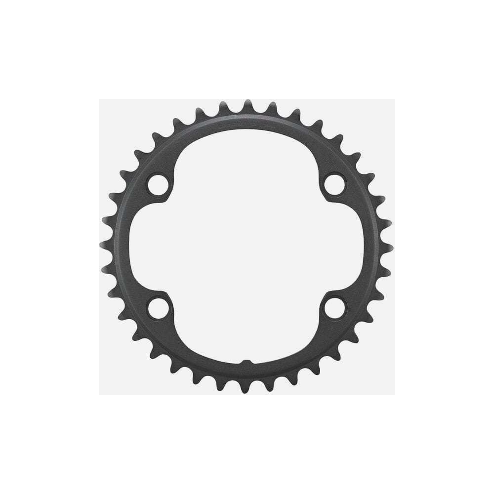 Shimano Ultegra FC-R8100 36T-NH inner chainring for 12-speed 52/36T crankset, close-up of black bike component.