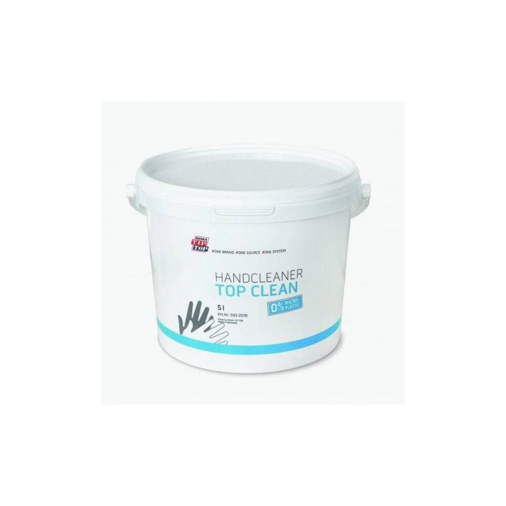Rema Tip Top Top Clean hand cleaner in a 5L plastic tub, eco-friendly workshop product with micro-particle free formula