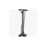 PRO Team tubeless floor pump with built-in compressor for road and mountain bike tires, featuring a sturdy handle and digital gauge.