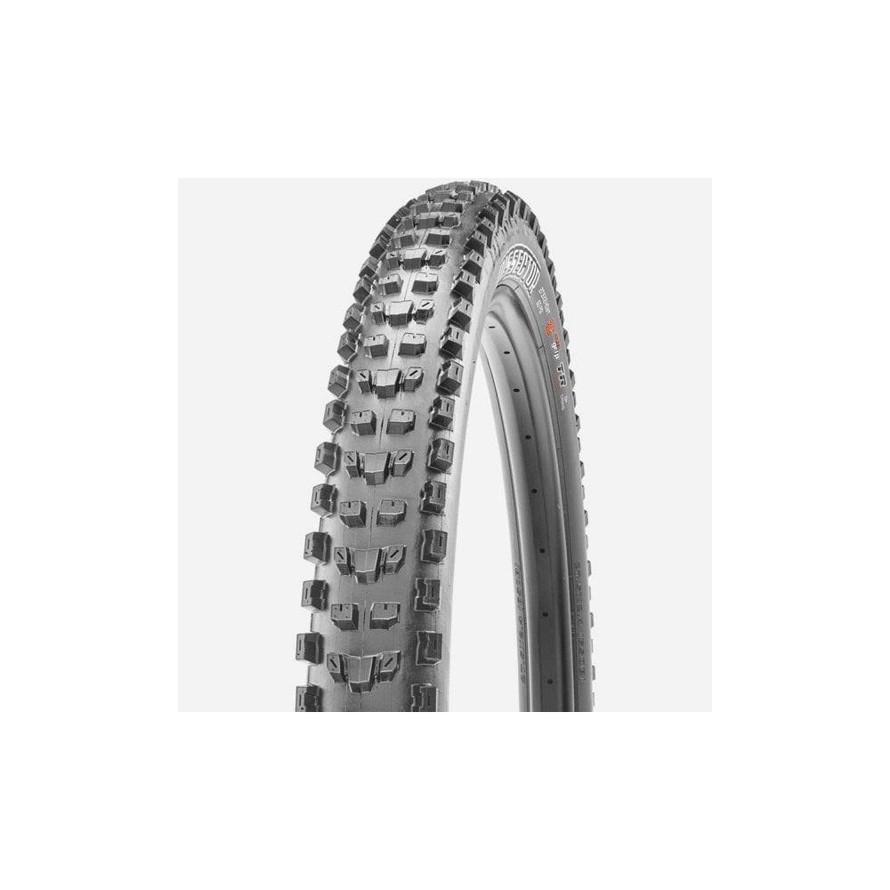 Maxxis Dissector tubeless-ready mountain bike tire with aggressive tread for trail riding and cornering control.