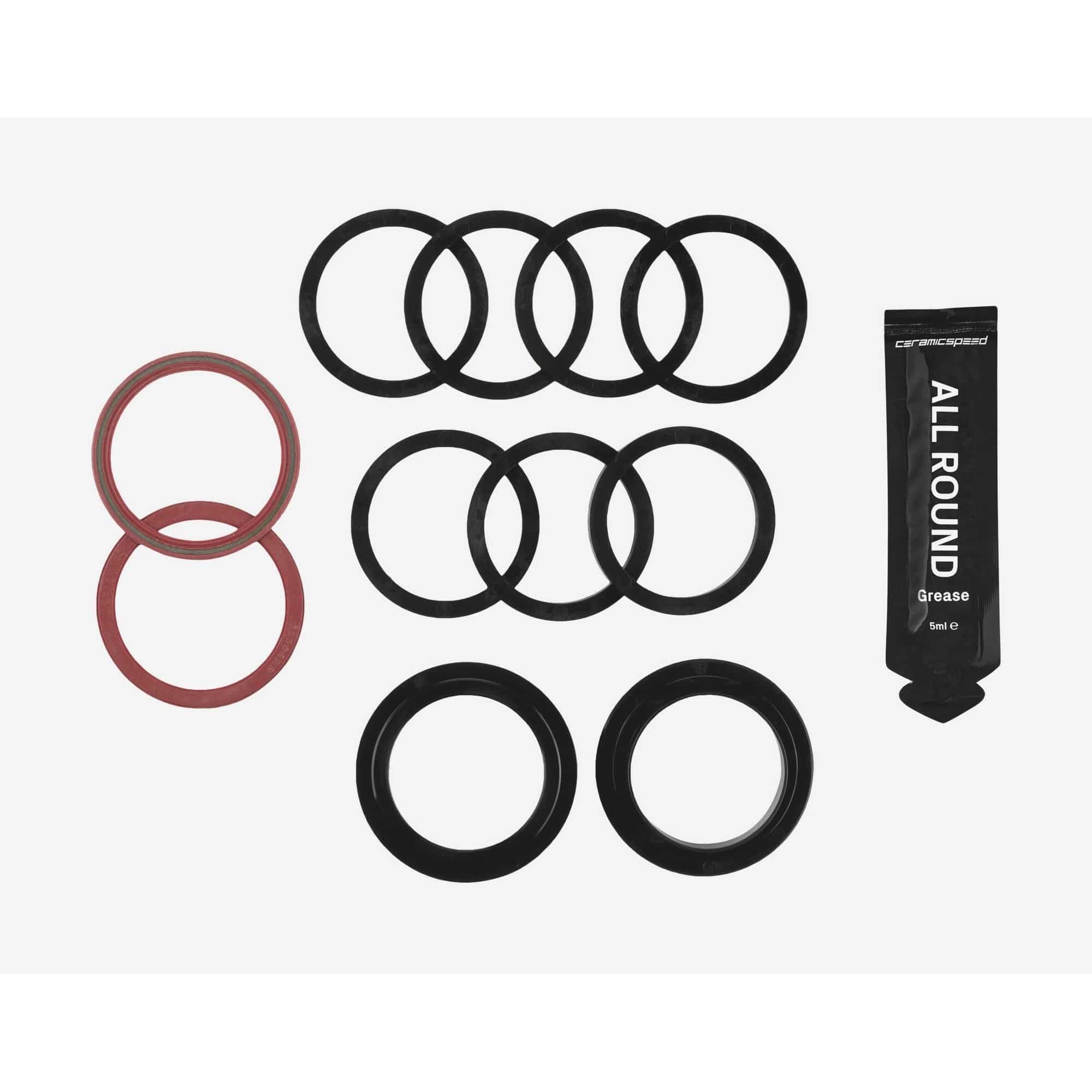 CeramicSpeed SRAM DUB service kit for BSA, T45, T47, PF46mm bottom brackets, includes tools and replacement parts.