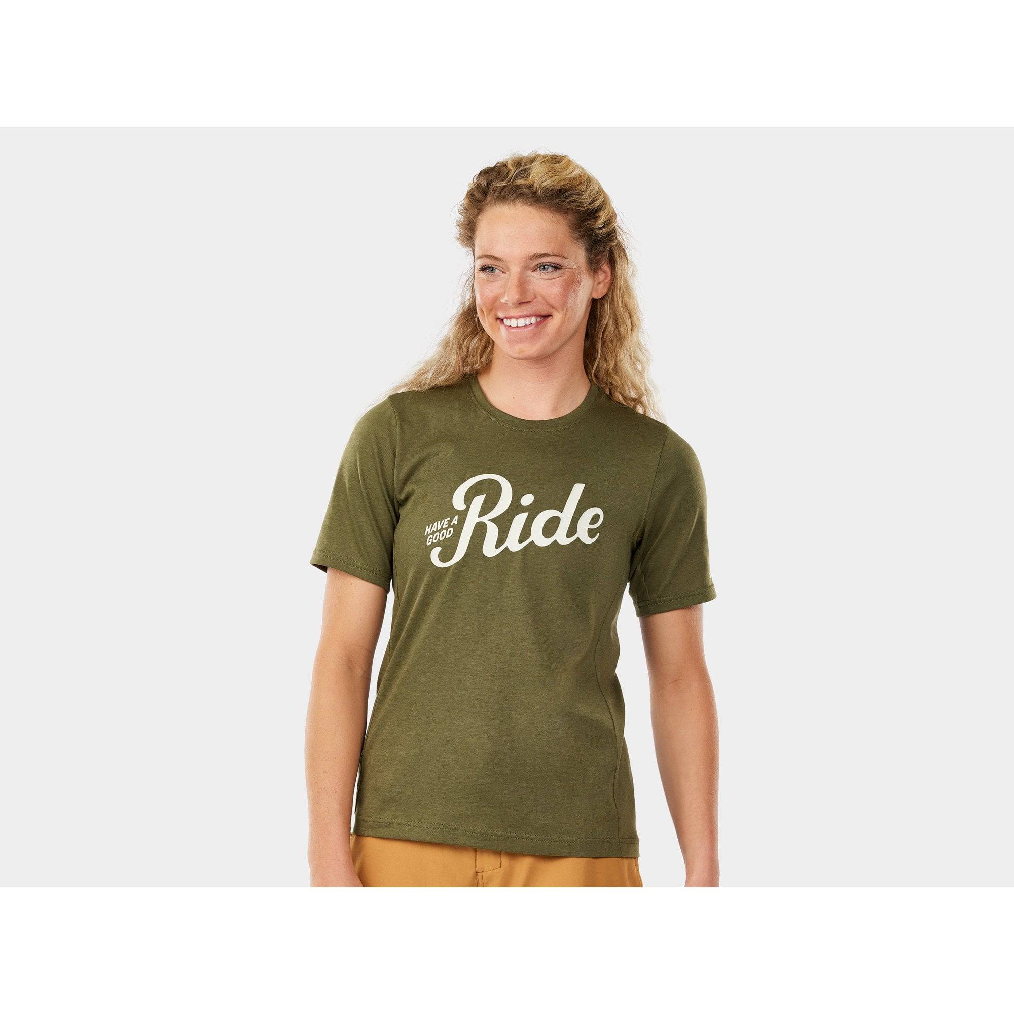 Trek Evoke women's mountain bike tech tee jersey, breathable cycling shirt with quick-drying fabric and mountain biking design.