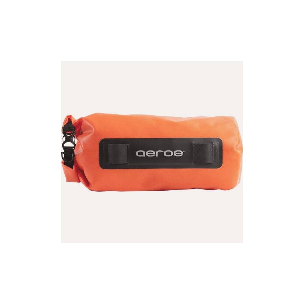 Aeroe 8L waterproof dry bag with quick release buckle, designed for bike racks, showcasing durable, weather-resistant outdoor gear.