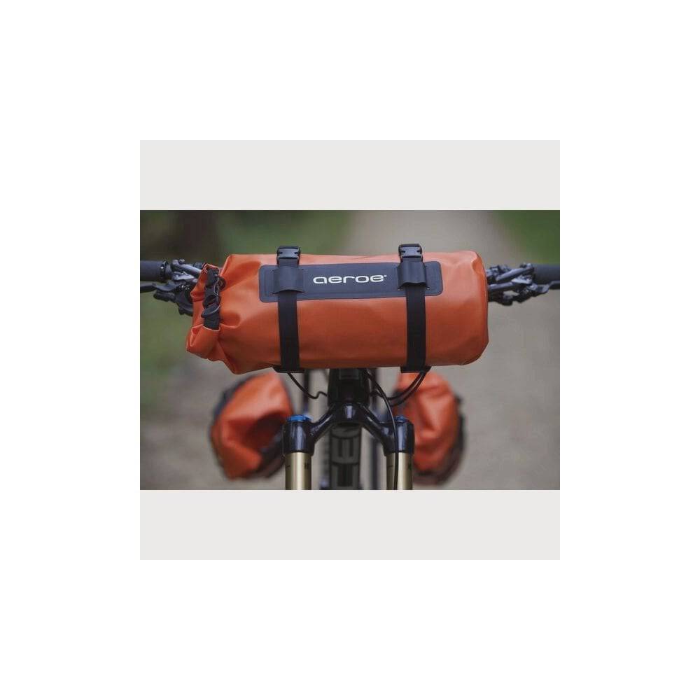 Aeroe 8L waterproof dry bag with quick release buckle, designed for bike racks, showing durable waterproof material and secure closure.