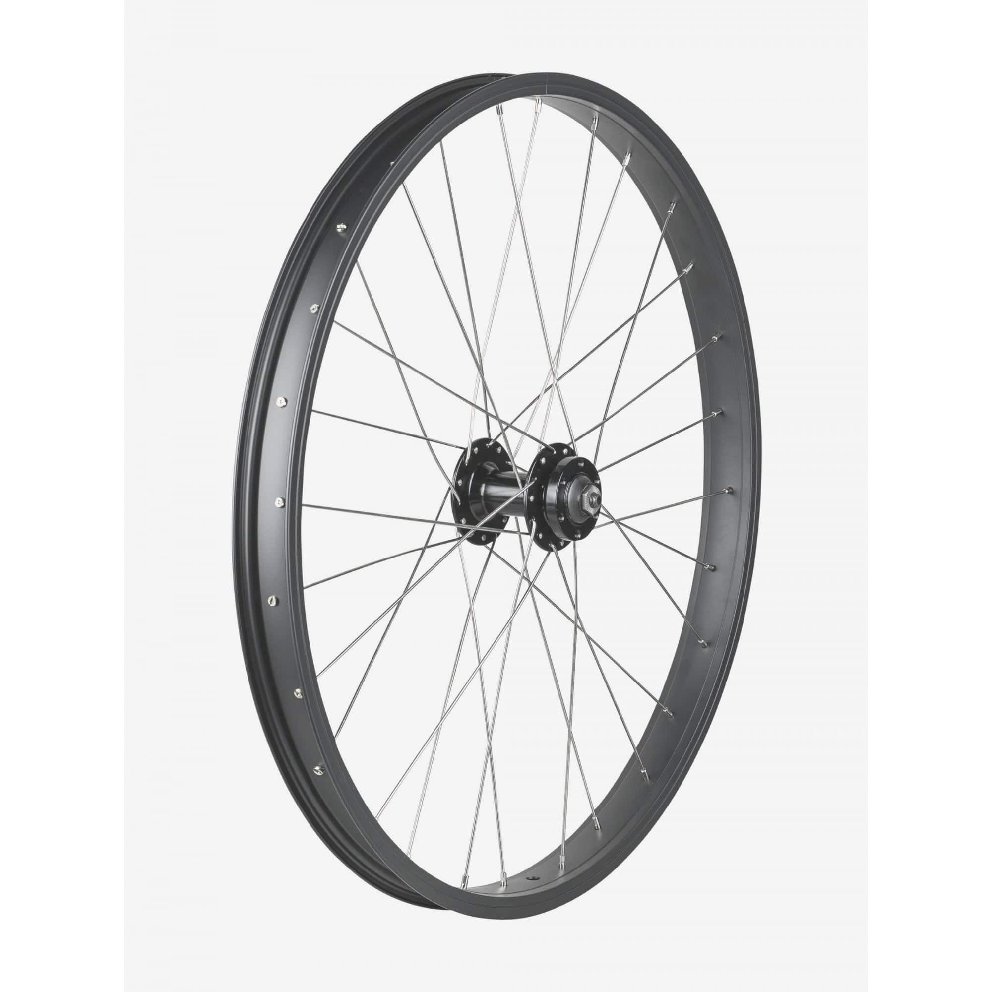Trek Kids 24-inch mountain bike wheels with 28 spokes and 6-bolt disc brake compatibility, designed for durable cycling components.