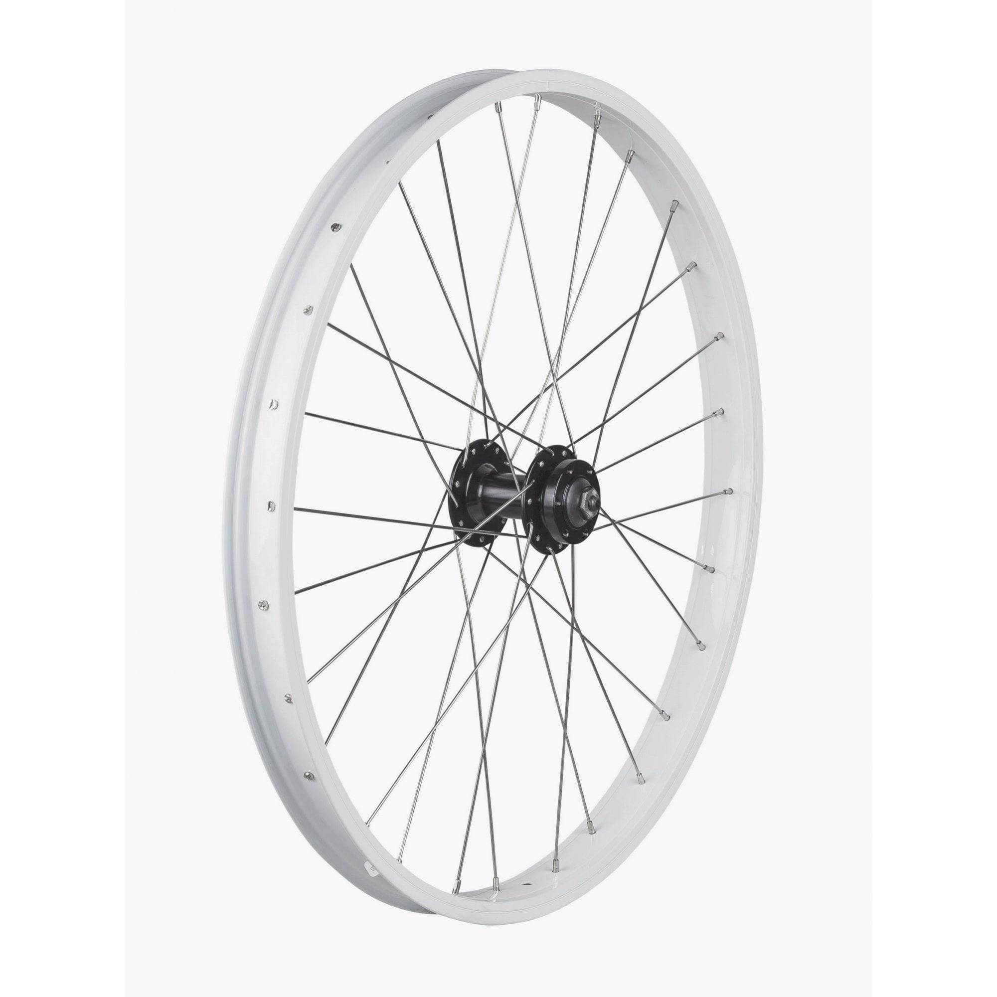 Trek Kids 24-inch mountain bike disc brake wheels with 28 holes and 6-bolt disc brake mounts, designed for durable riding.