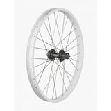 Trek Kids 24-inch mountain bike wheels with 28 holes and 6-bolt disc brake compatibility, featuring black rims and silver spokes.