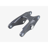 Trek Slash 29 frame linkage part for 2022 model, suspension upgrade component, silver metal bike part with bolt holes.