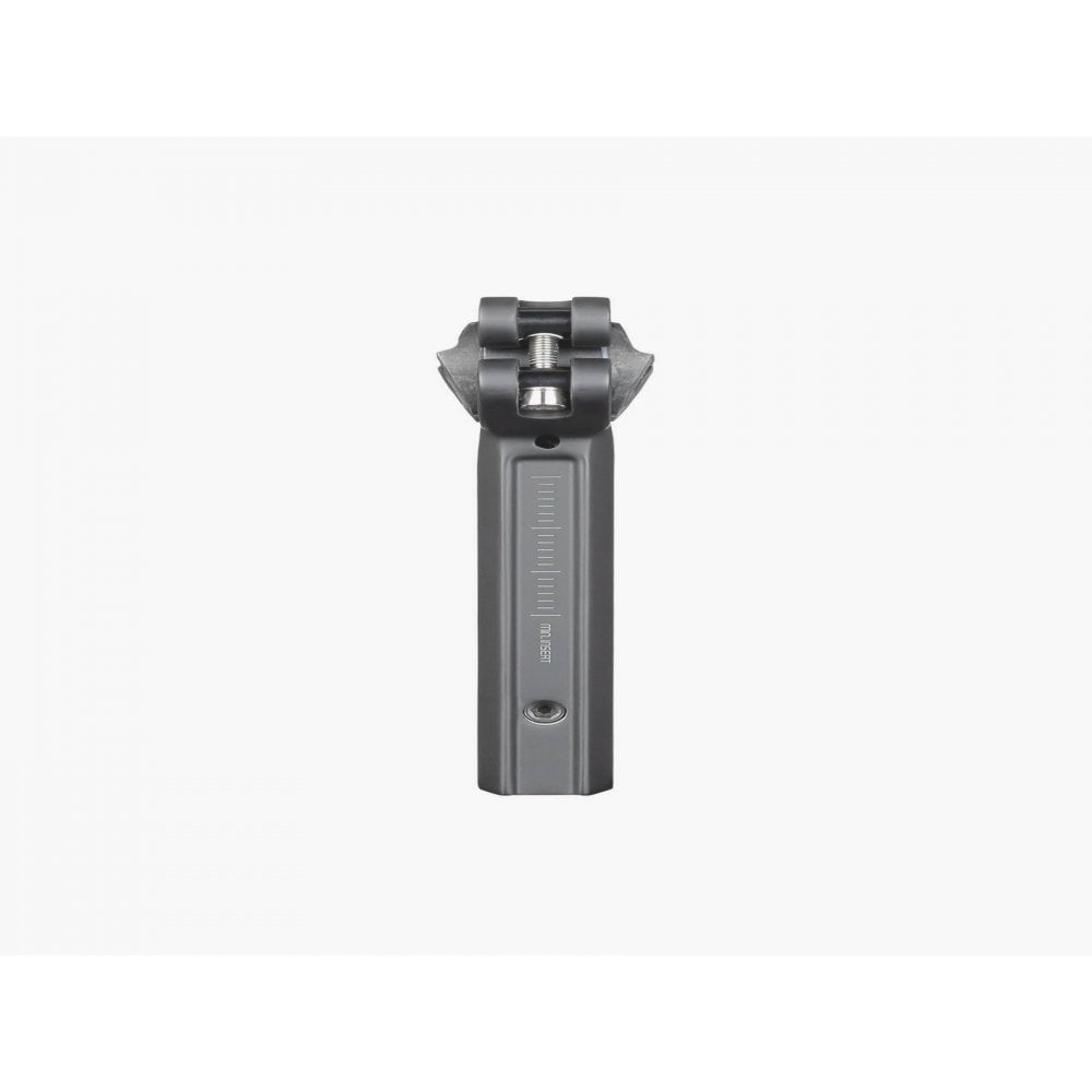 Trek Domane+ HP matte black adjustable bike seatpost showing its sleek, lightweight design and smooth adjustment mechanism.