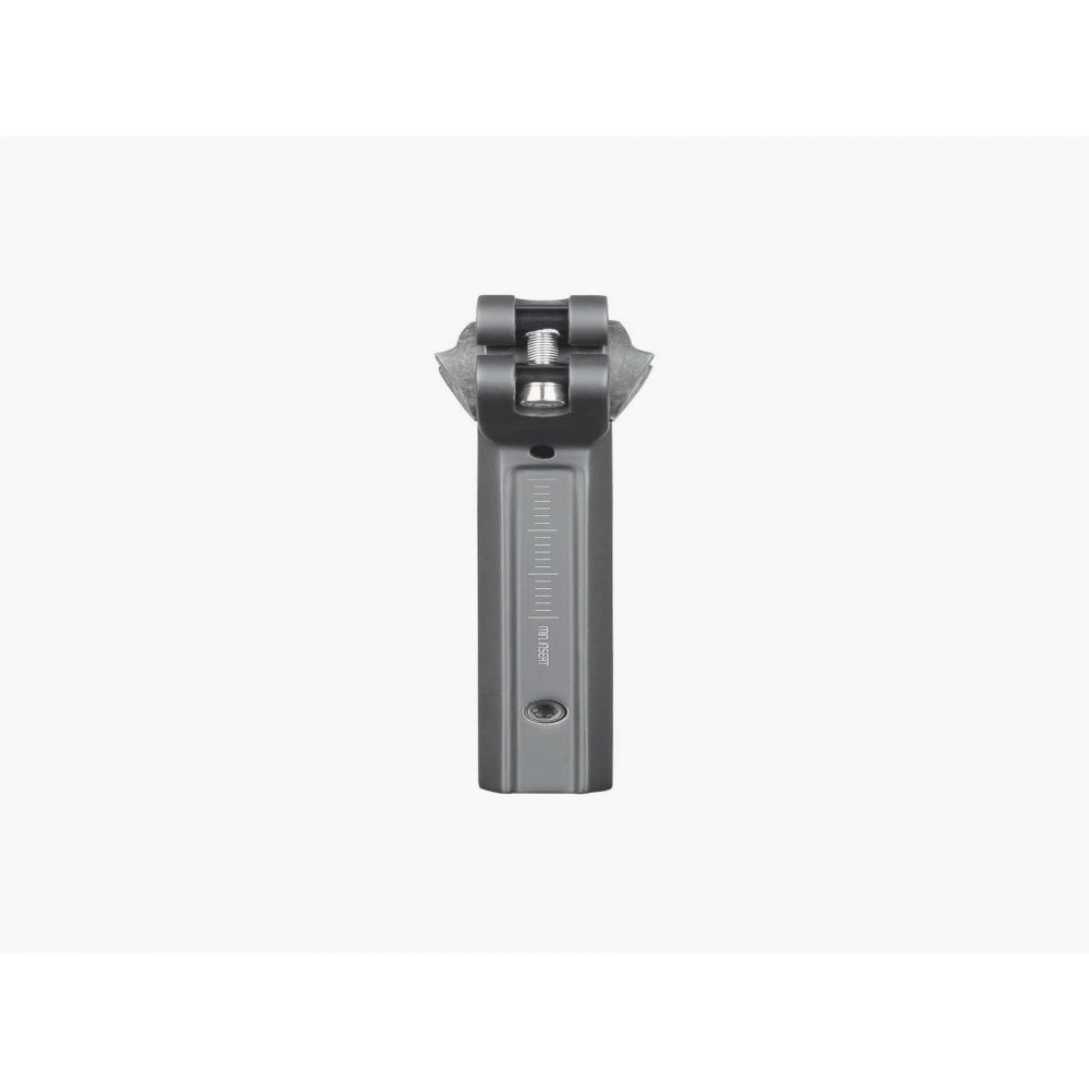 Trek Domane+ HP matte black adjustable bike seatpost, lightweight cycling component for road bikes, mounted on the bicycle frame.