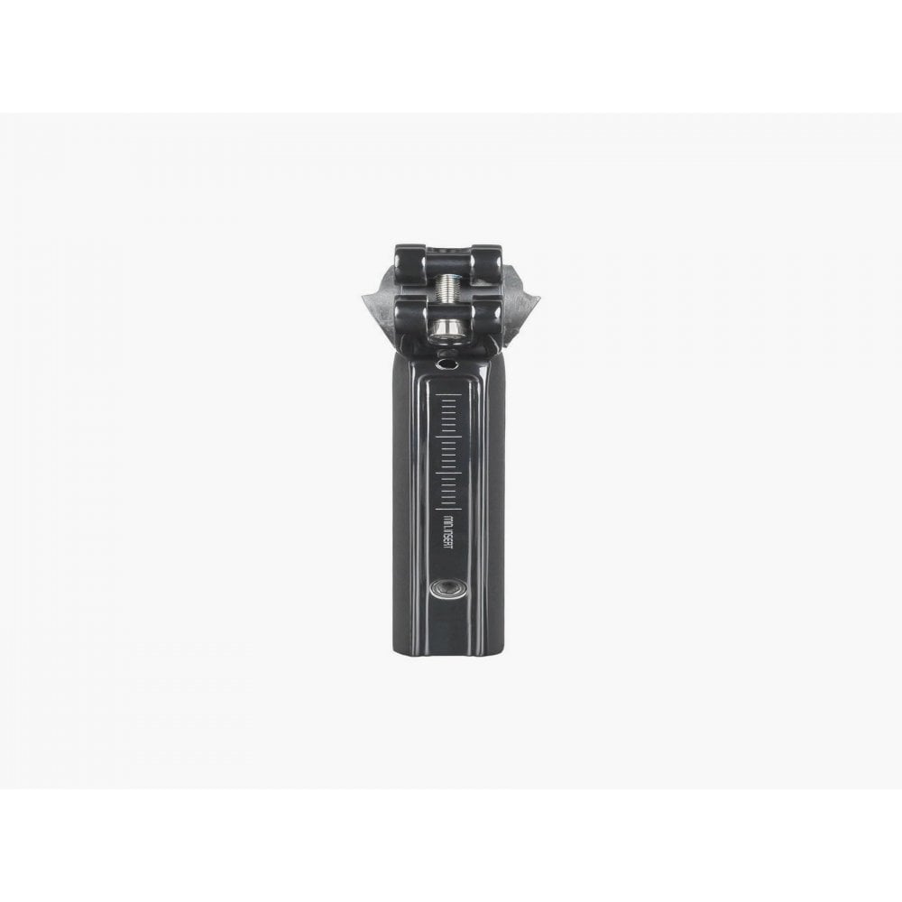Trek Domane+ HP matte black adjustable bike seatpost, lightweight bicycle component for road bikes.