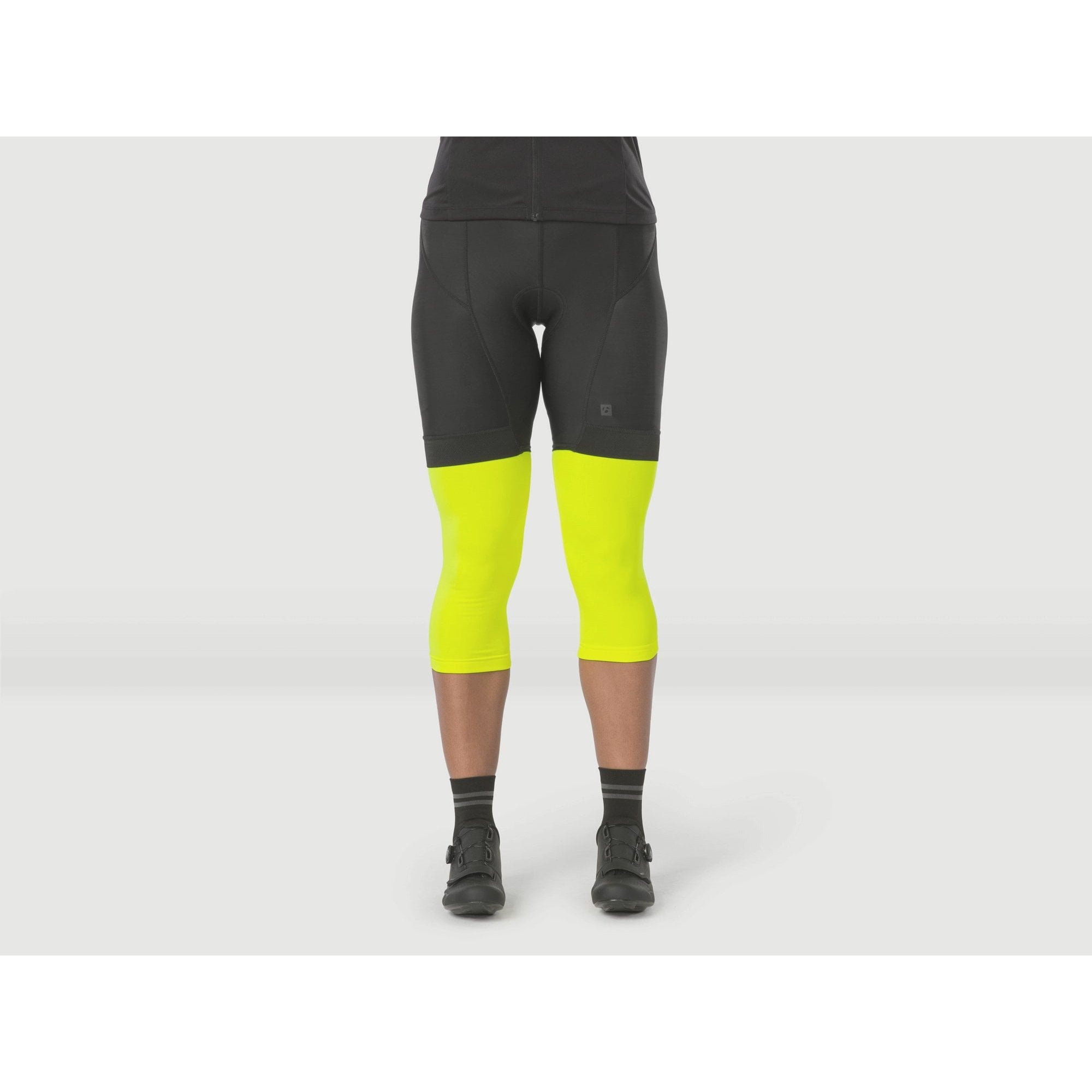 Bontrager thermal cycling knee warmers showing breathable, moisture-wicking fabric designed for cold weather rides