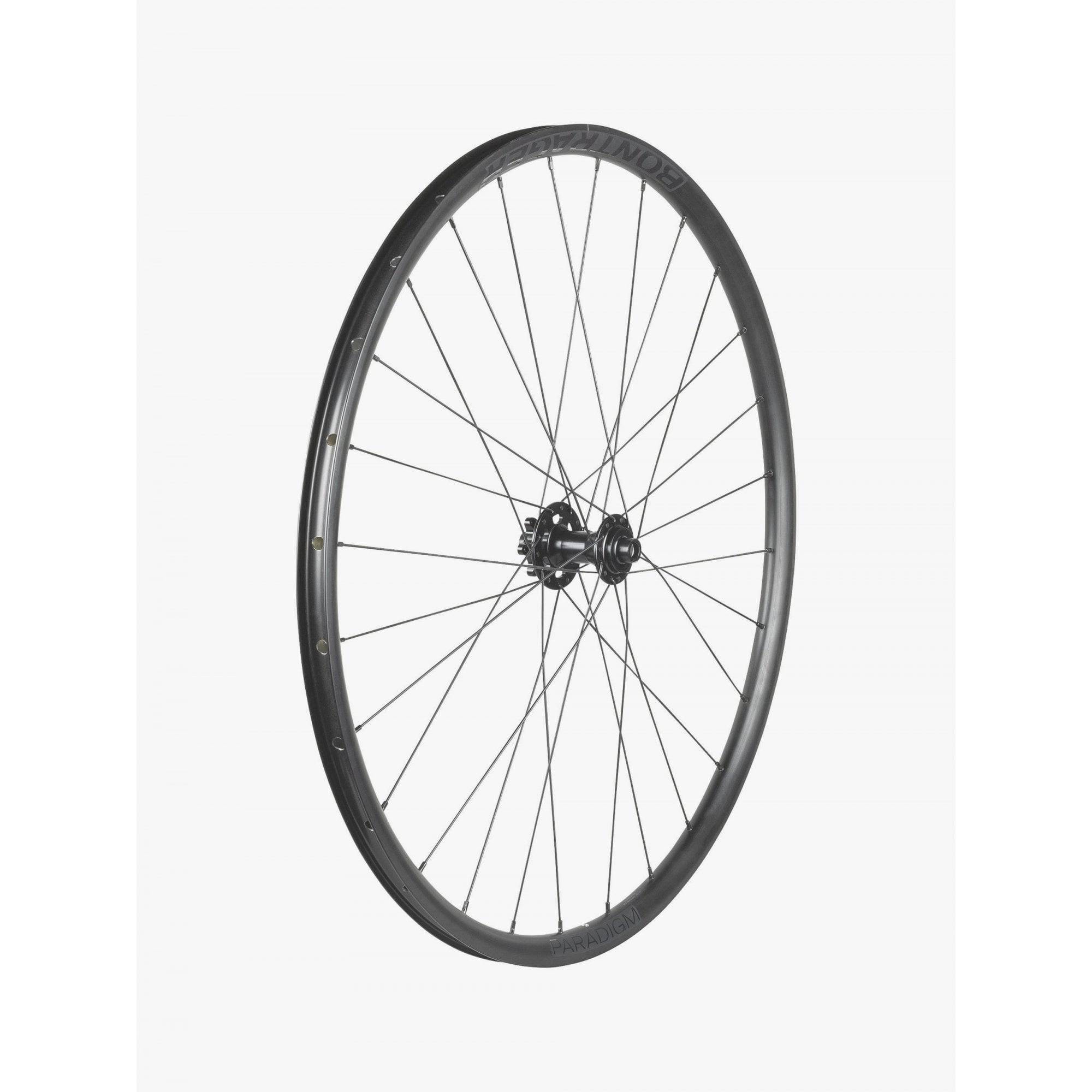 Bontrager Paradigm TLR Ride+ 700c front road wheel with disc brake, black, 28 spokes, no cassette, component for road bikes